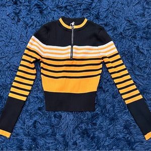 Fashion Nova Black and Brown Striped Long Sleeve Shirt